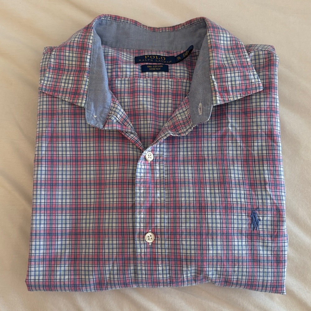 Ralph Lauren Pink and Blue Plaid Casual Button Down Shirt